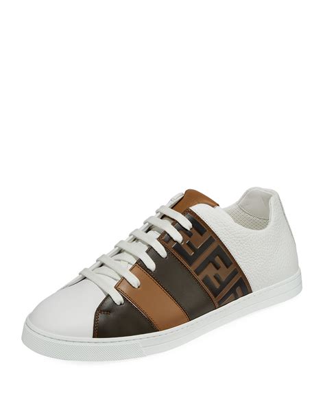 fendi men's ff embroidered leather low-top sneakers|Fendi Men's FF Embroidered Leather Low.